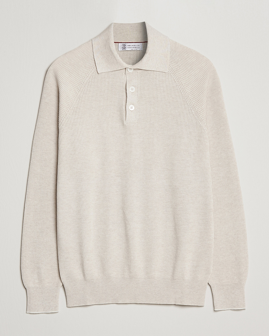 Herren | Pullover | Brunello Cucinelli | Rib Stitch Knitted Polo Light Beige