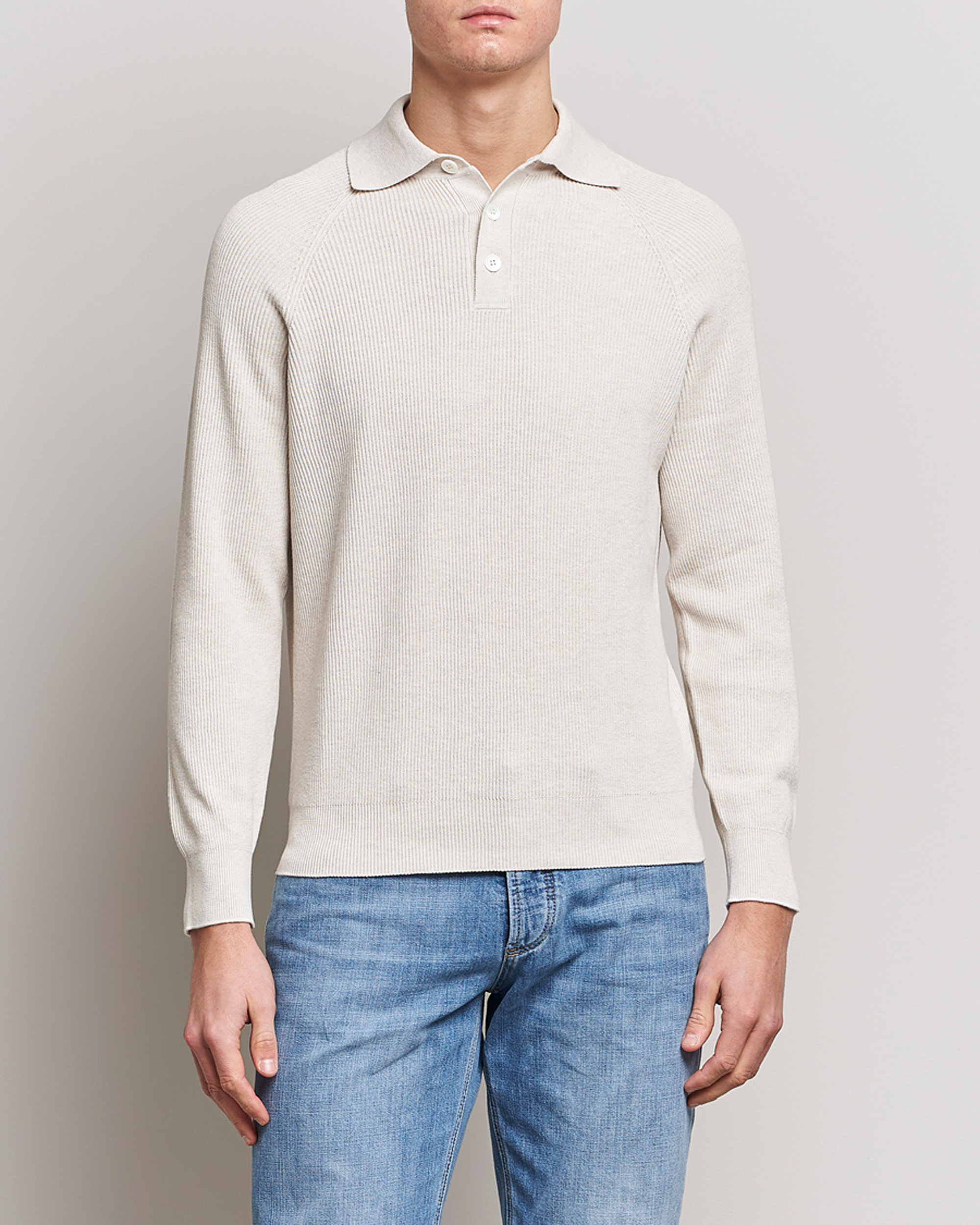 Herren | Pullover | Brunello Cucinelli | Rib Stitch Knitted Polo Light Beige