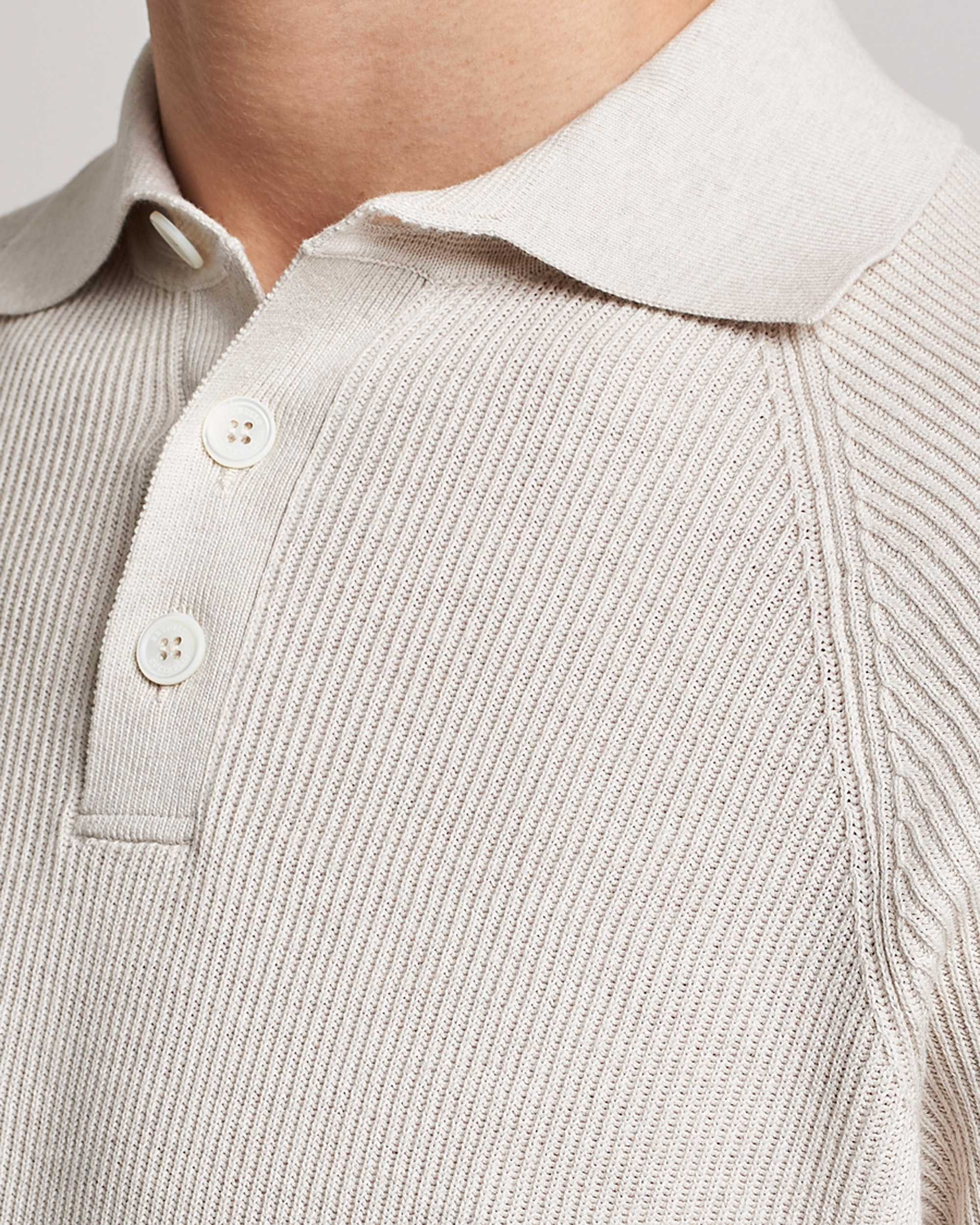 Herren | Pullover | Brunello Cucinelli | Rib Stitch Knitted Polo Light Beige