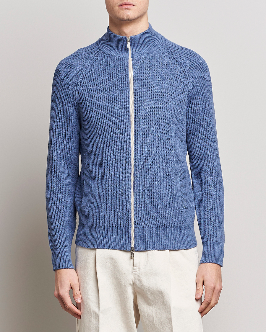 Herren | Pullover | Brunello Cucinelli | Heavy Zip Sweater Oxford Blue