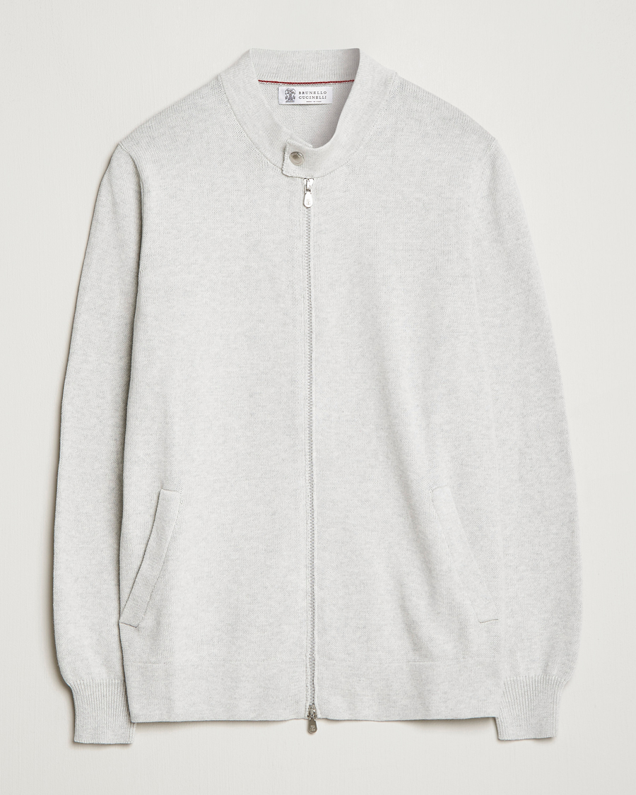 Herren | Pullover | Brunello Cucinelli | Knitted Zip Blouson Pearl Grey