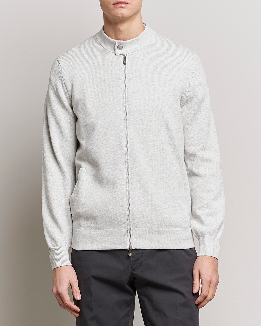 Herren | Pullover | Brunello Cucinelli | Knitted Zip Blouson Pearl Grey