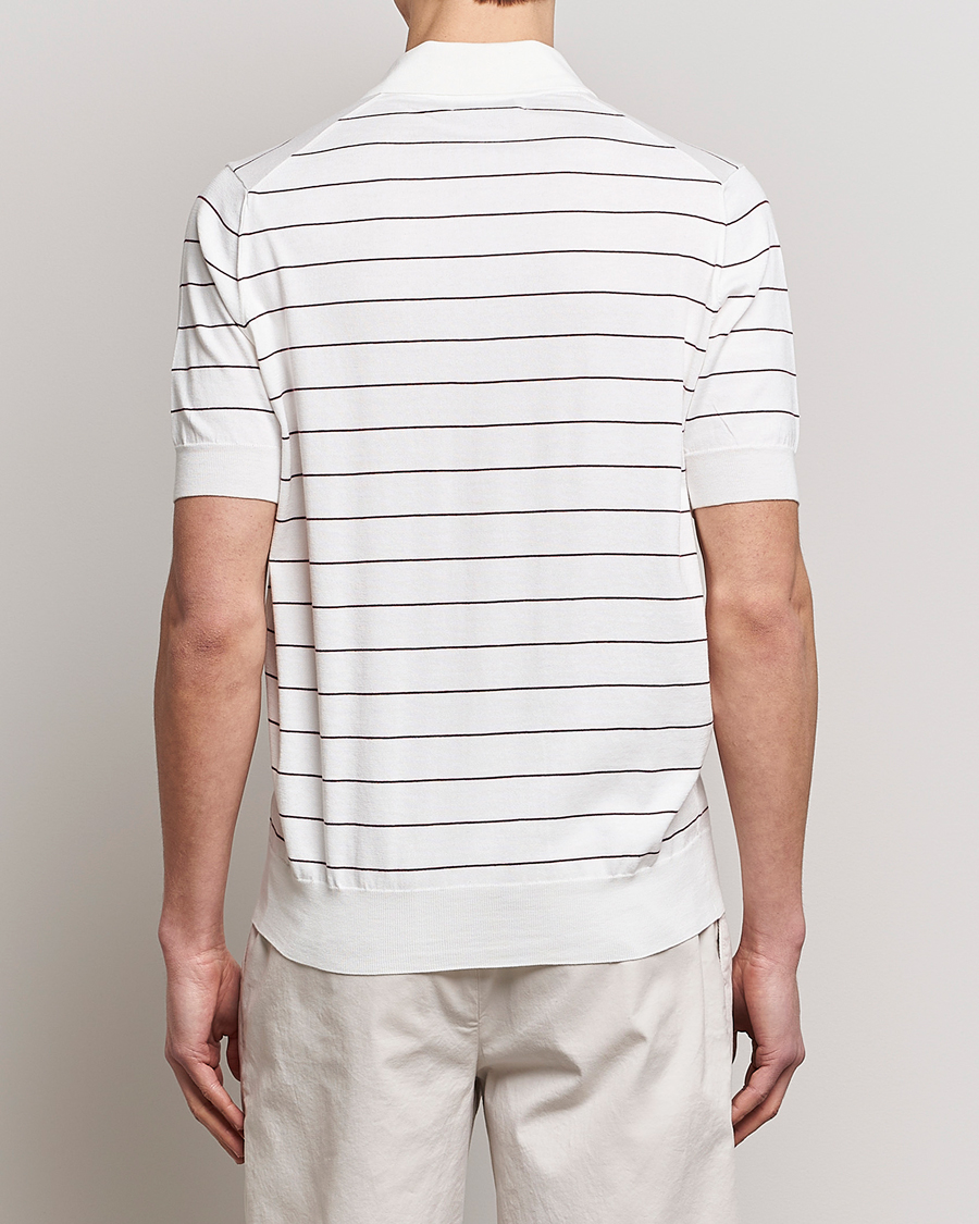 Herren | Poloshirts | Brunello Cucinelli | Short Sleeve Striped Knitted Polo White/Burgundy