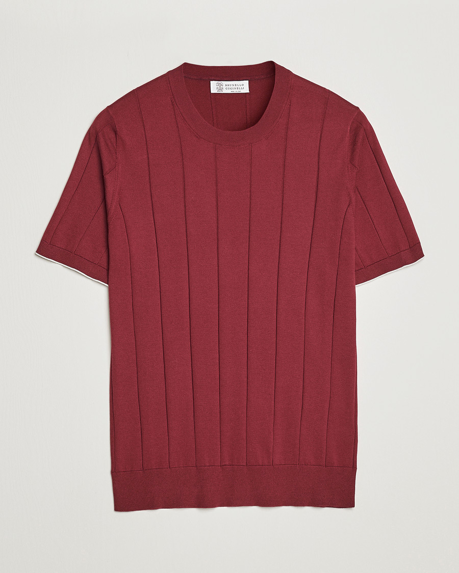 Herren | T-Shirts | Brunello Cucinelli | Rib Knitted T-Shirt Burgundy