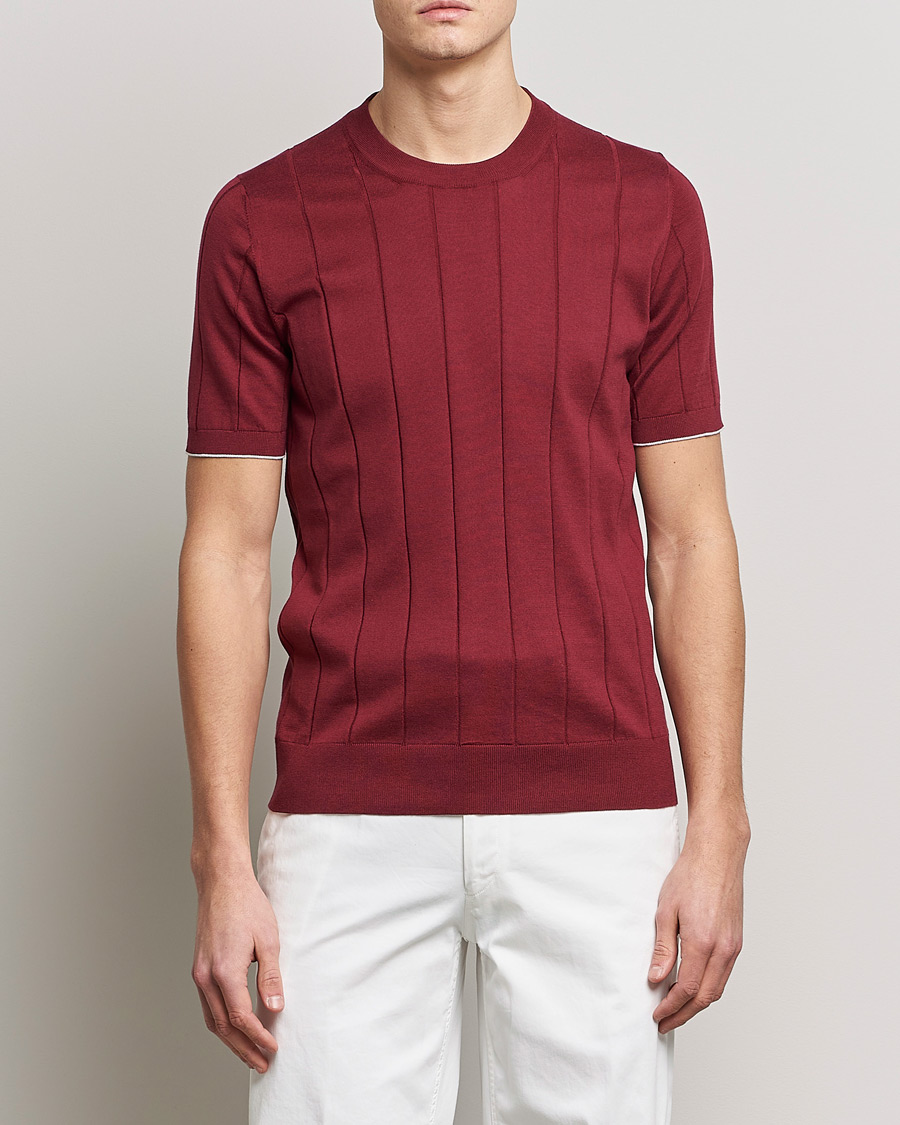 Herren | T-Shirts | Brunello Cucinelli | Rib Knitted T-Shirt Burgundy