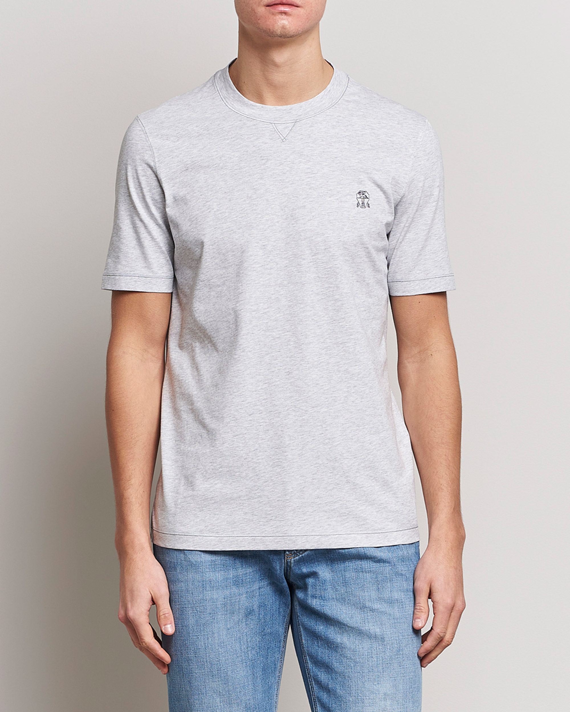 Herren | T-Shirts | Brunello Cucinelli | Short Sleeve Logo T-shirt Light Grey