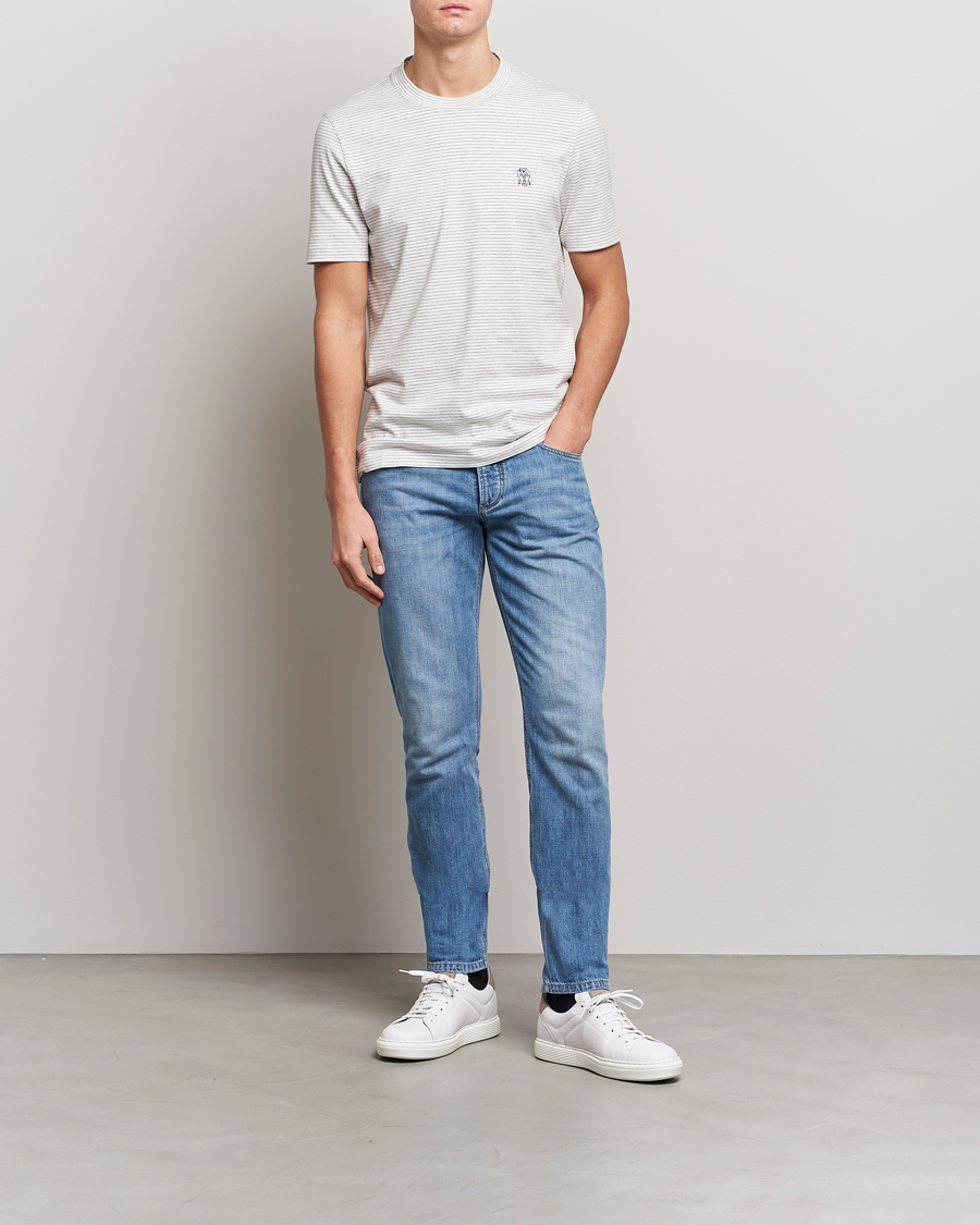 Herren | T-Shirts | Brunello Cucinelli | Short Sleeve Striped T-Shirt Light Grey