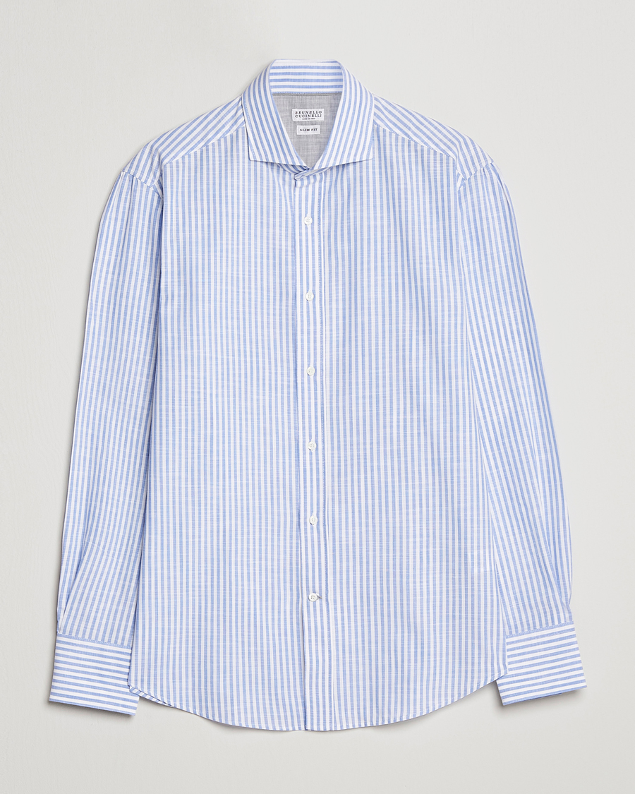 Herren | Hemden | Brunello Cucinelli | Slim Fit Linen Striped Shirt Light Blue