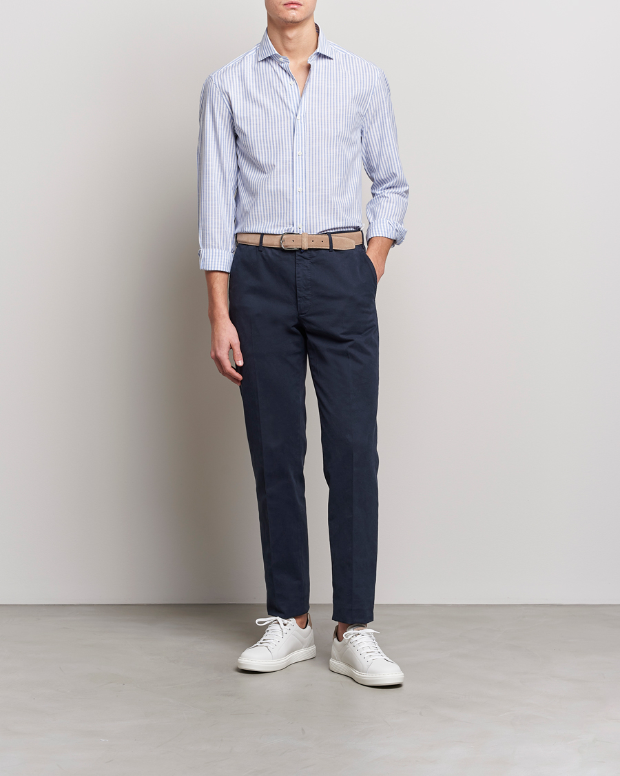 Herren | Hemden | Brunello Cucinelli | Slim Fit Linen Striped Shirt Light Blue