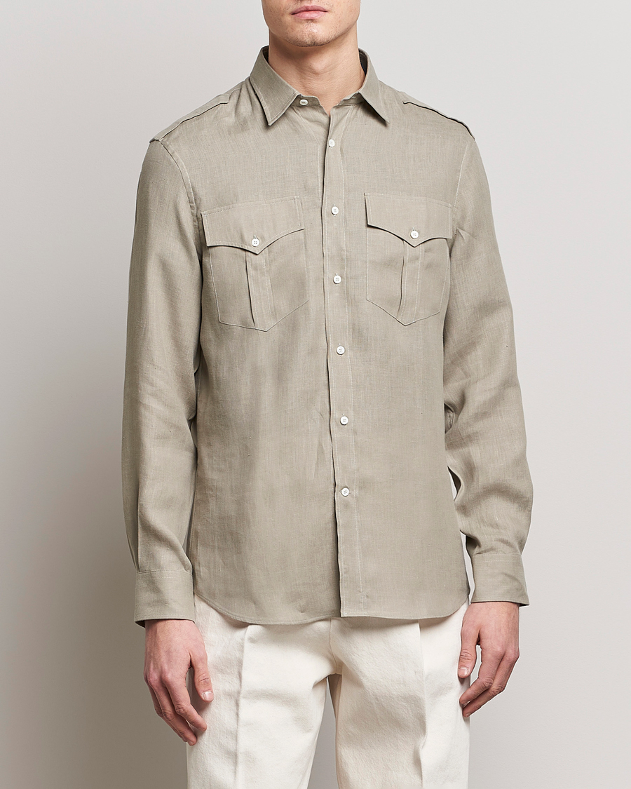 Herren | Hemden | Brunello Cucinelli | Linen Canapa Safari Shirt Olive