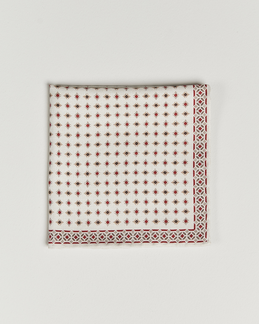 Herren | Brunello Cucinelli Silk Pocket Square White/Red | Brunello Cucinelli | Silk Pocket Square White/Red