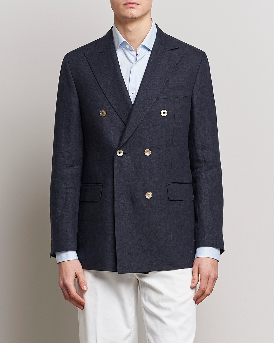 Herren | Sakkos | Oscar Jacobson | Farris Double Breasted Linen Blazer Navy
