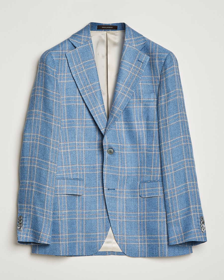 Herren | Sakkos | Oscar Jacobson | Fogerty Soft Cotton/Linen/Wool Blazer Light Blue
