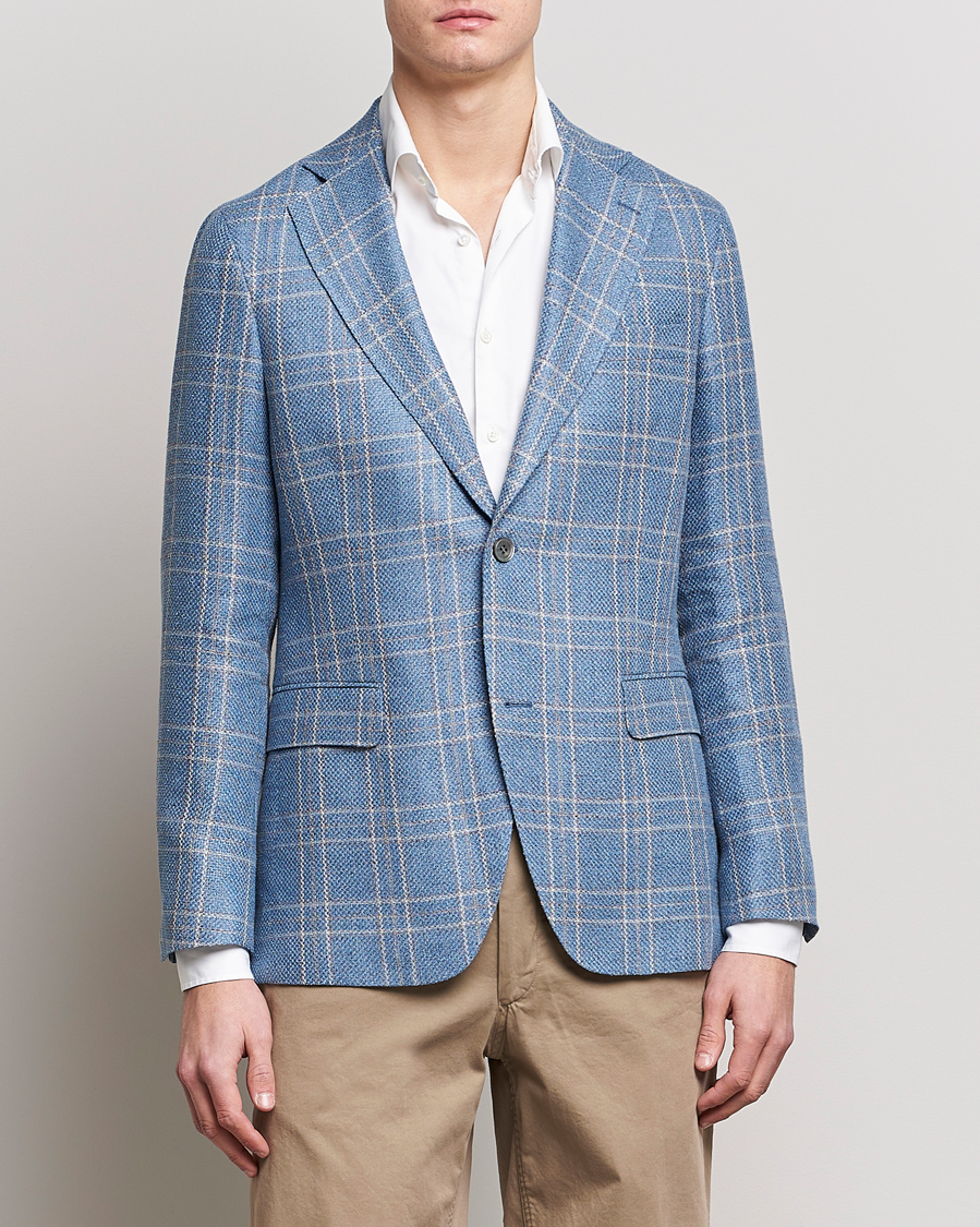 Herren | Sakkos | Oscar Jacobson | Fogerty Soft Cotton/Linen/Wool Blazer Light Blue