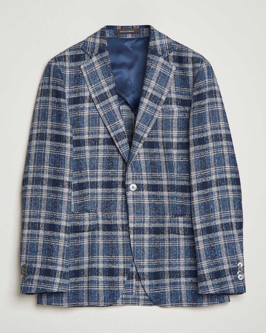 Herren | Sakkos | Oscar Jacobson | Ferry Soft Checked Linen Blazer Blue