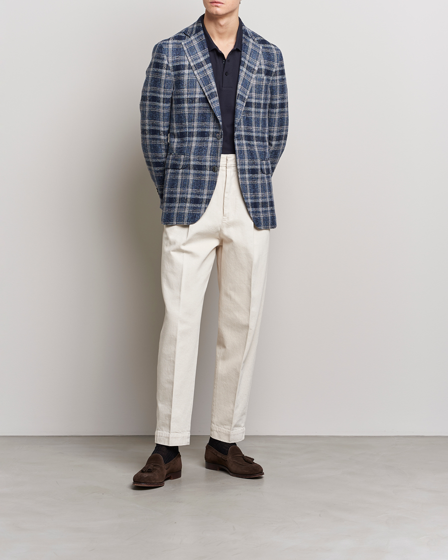 Herren | Sakkos | Oscar Jacobson | Ferry Soft Checked Linen Blazer Blue