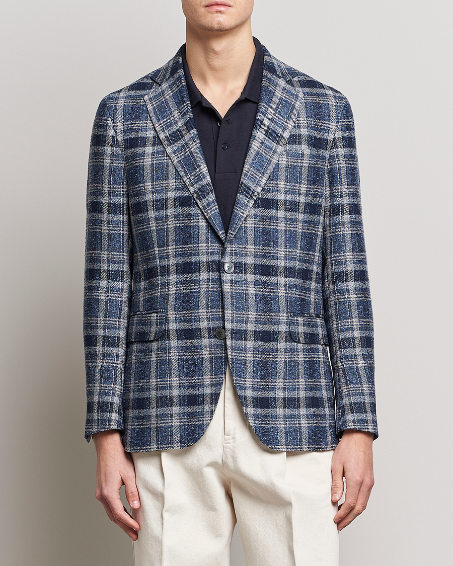 Herren | Sakkos | Oscar Jacobson | Ferry Soft Checked Linen Blazer Blue
