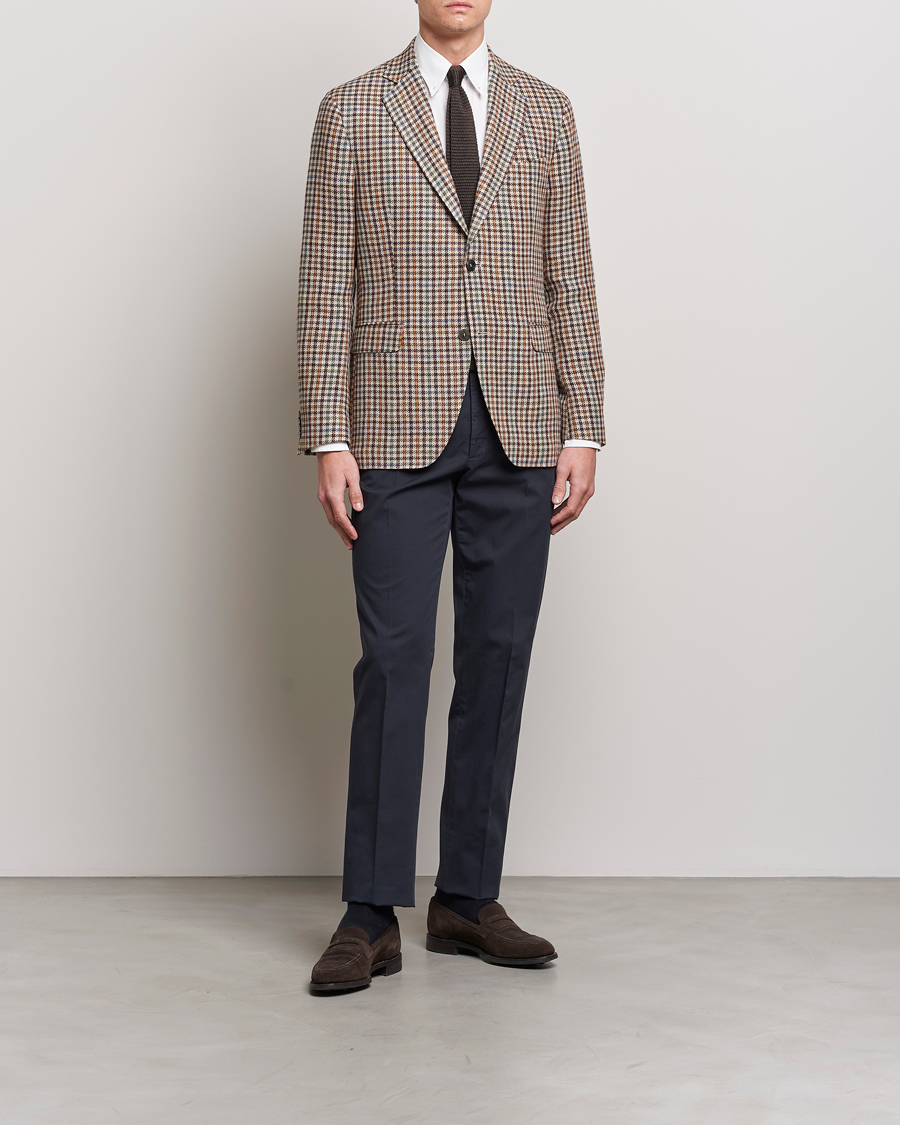 Herren | Sakkos | Oscar Jacobson | Ferry Checked Summer Tweed Linen/Silk Blazer Brown