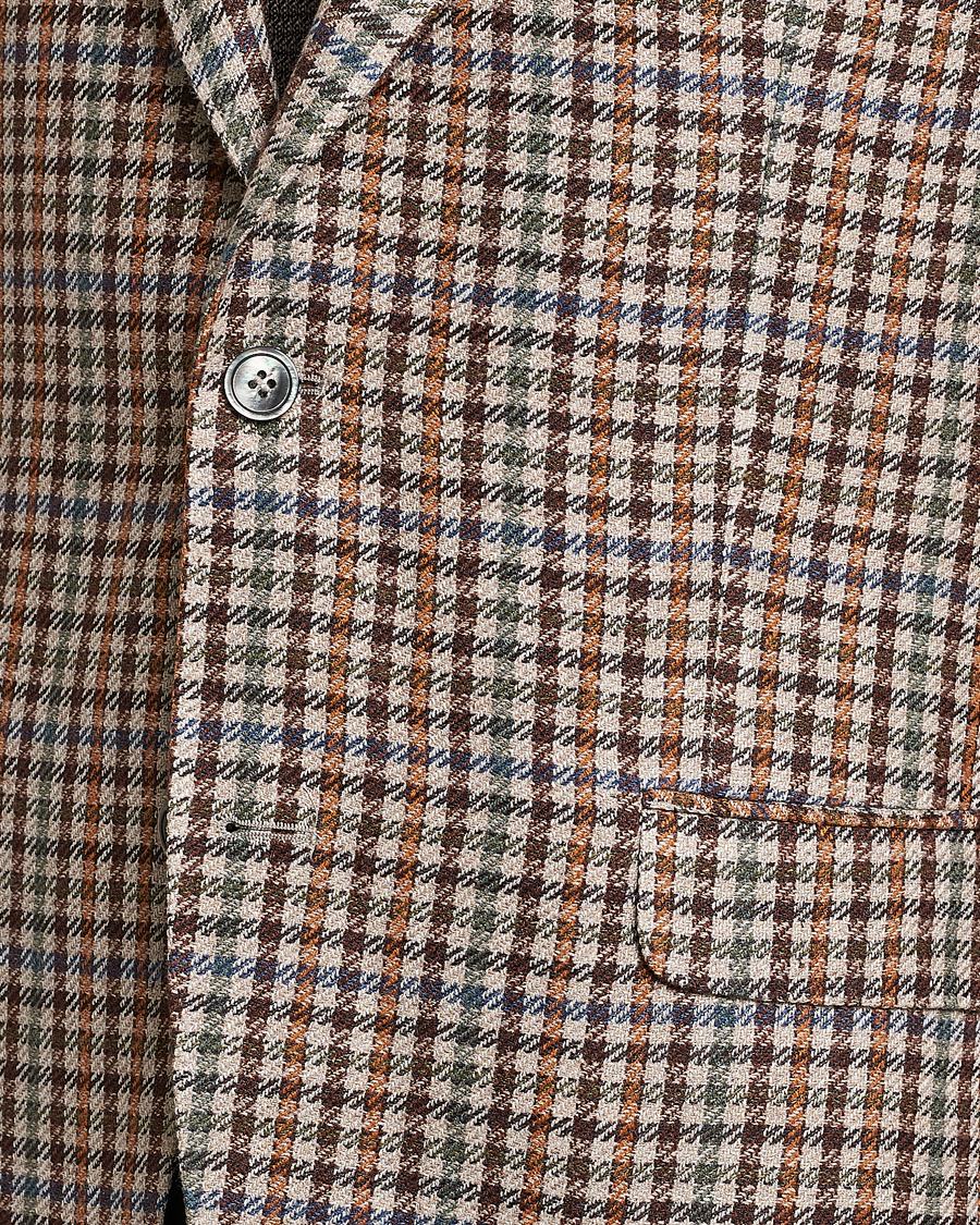 Herren | Sakkos | Oscar Jacobson | Ferry Checked Summer Tweed Linen/Silk Blazer Brown