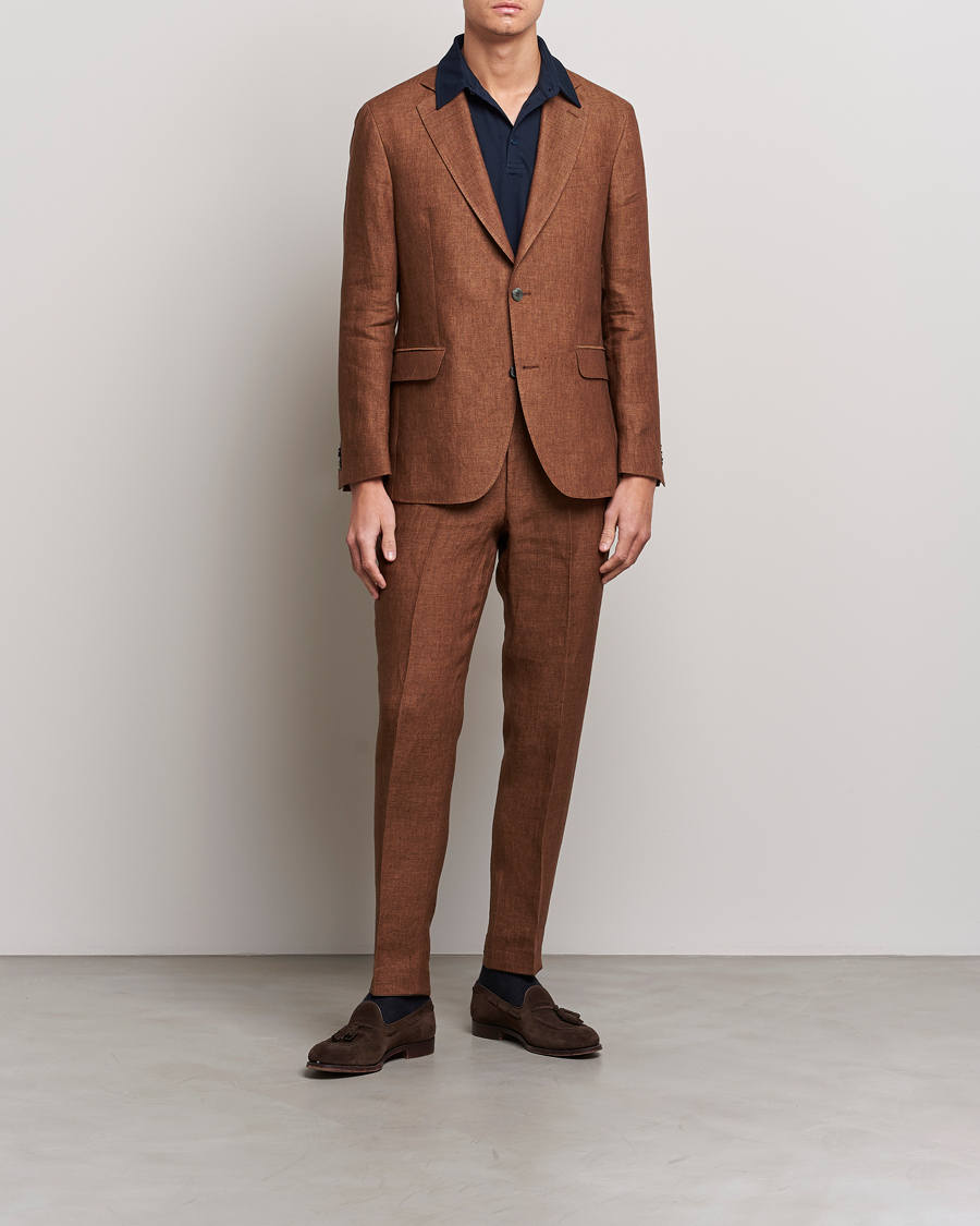 Herren | Hosen | Oscar Jacobson | Denz Linen Trousers Brown