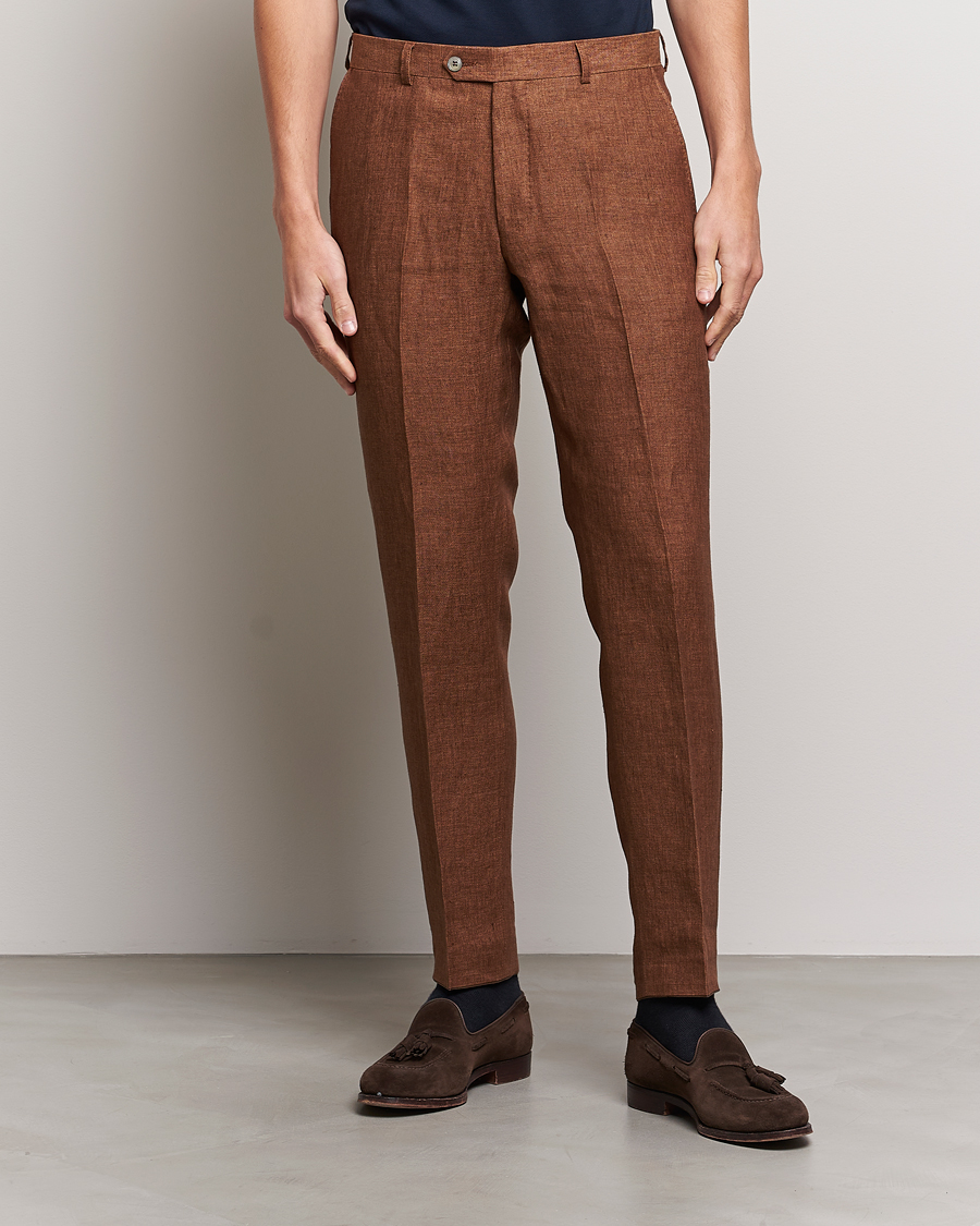 Herren | Hosen | Oscar Jacobson | Denz Linen Trousers Brown