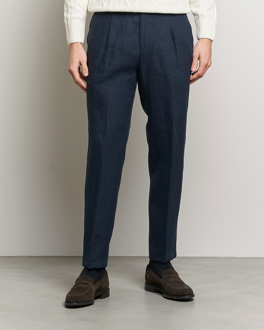 Herren | Hosen | Oscar Jacobson | Delon Linen Trousers Navy