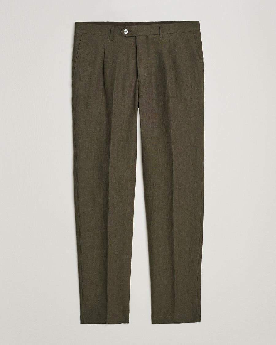 Herren | Hosen | Oscar Jacobson | Delon Linen Trousers Dark Green
