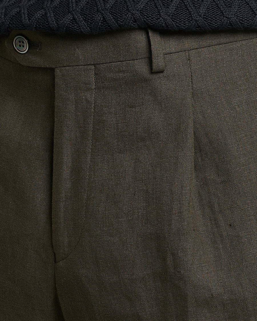 Herren | Hosen | Oscar Jacobson | Delon Linen Trousers Dark Green