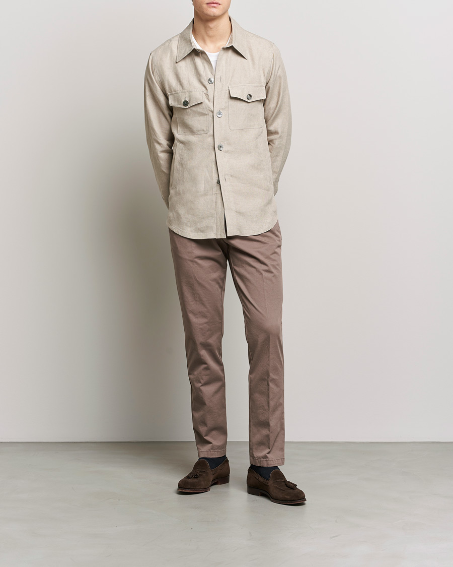 Herren | Hemden | Oscar Jacobson | Maverick Linen Shirt Jacket Beige