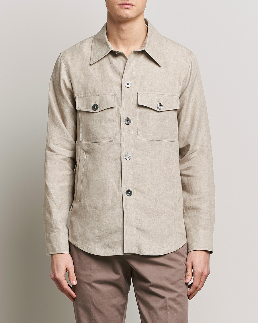 Herren | An overshirt occasion | Oscar Jacobson | Maverick Linen Shirt Jacket Beige