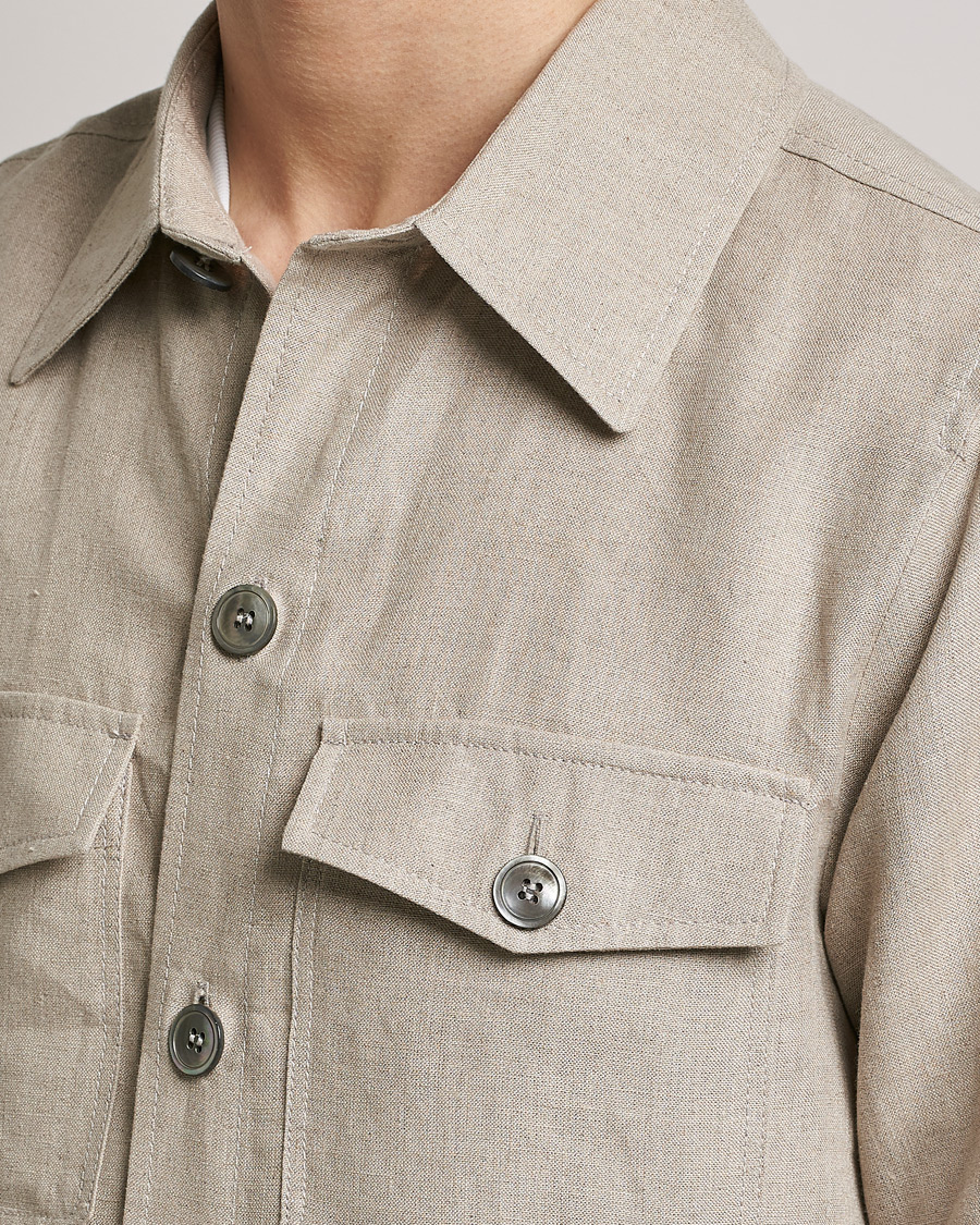 Herren | Hemden | Oscar Jacobson | Maverick Linen Shirt Jacket Beige