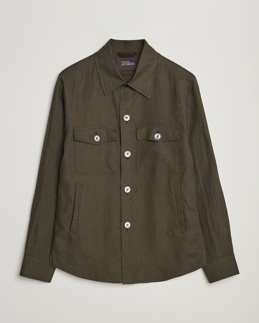 Herren | Hemden | Oscar Jacobson | Maverick Linen Shirt Jacket Olive