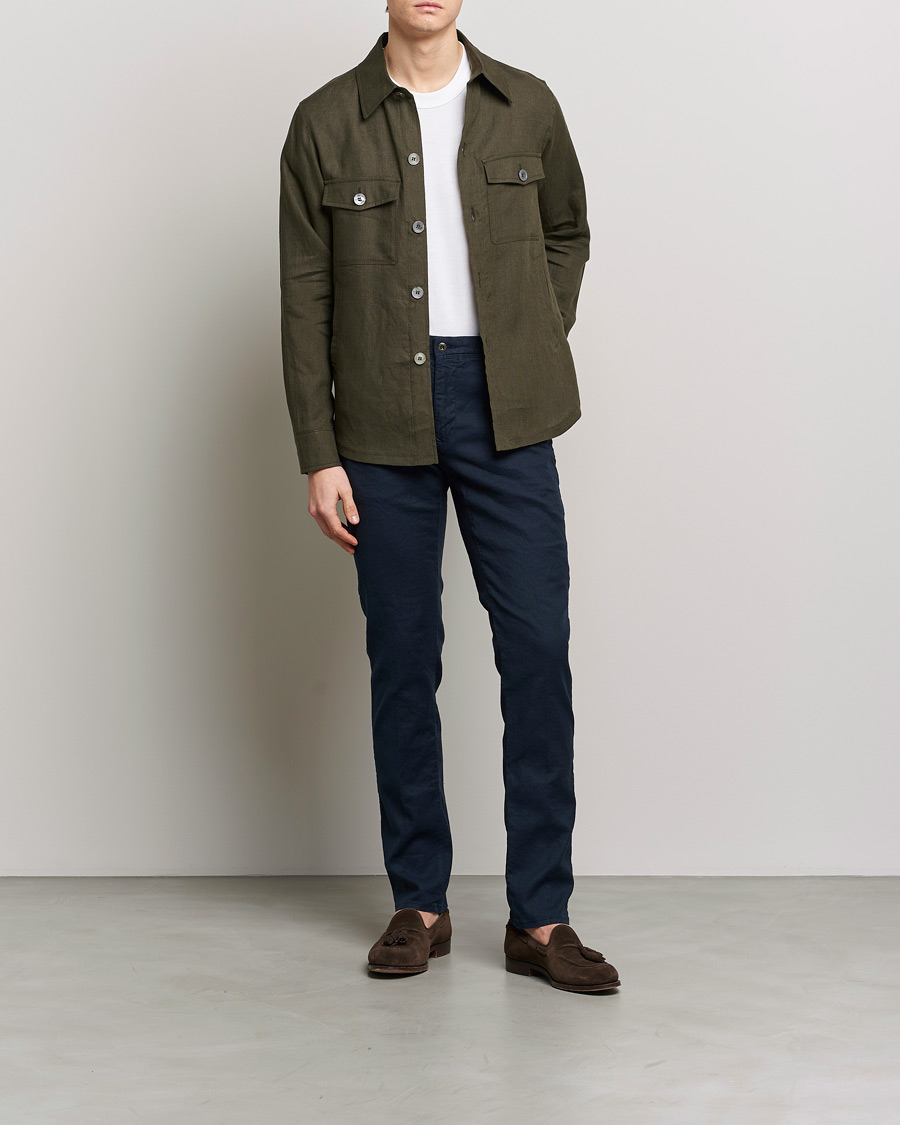 Herren | Hemden | Oscar Jacobson | Maverick Linen Shirt Jacket Olive