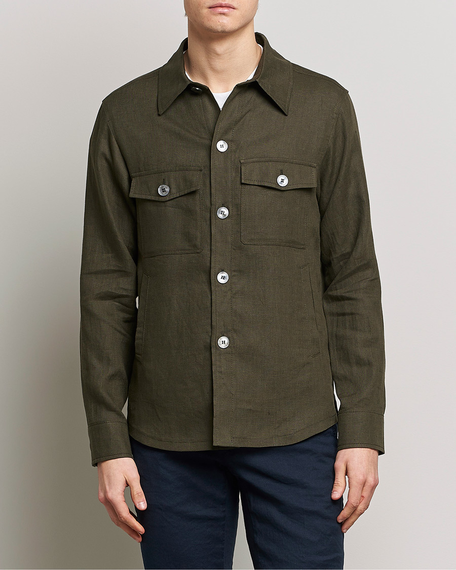 Herren | An overshirt occasion | Oscar Jacobson | Maverick Linen Shirt Jacket Olive