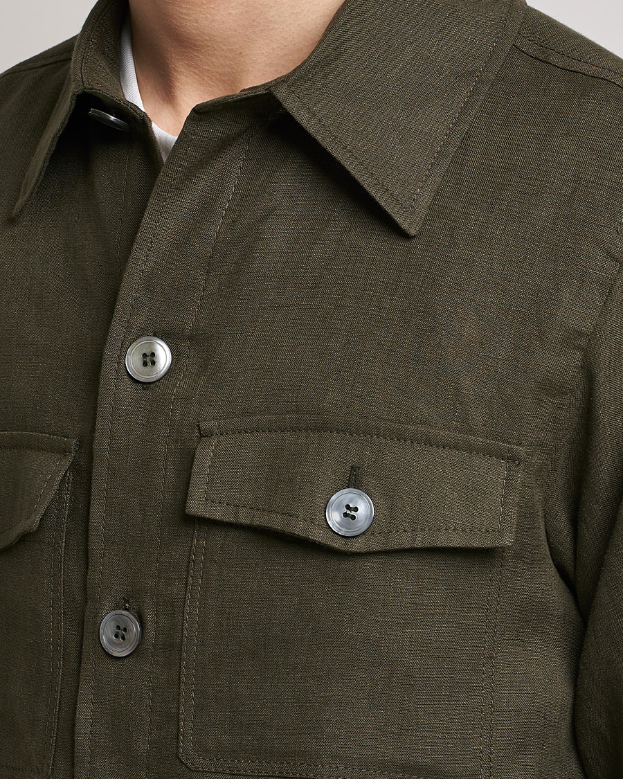 Herren | Hemden | Oscar Jacobson | Maverick Linen Shirt Jacket Olive