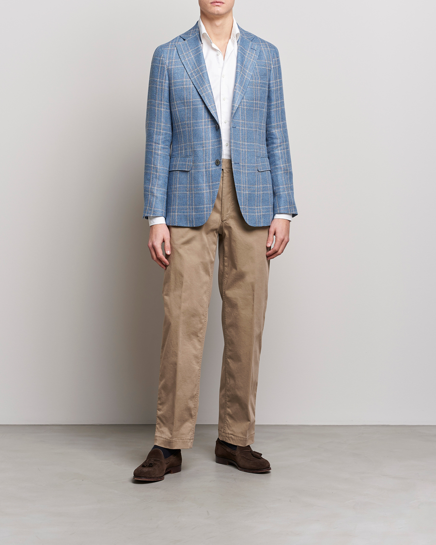 Herren | Hosen | Oscar Jacobson | Tanker Pleat Cotton Trousers Beige
