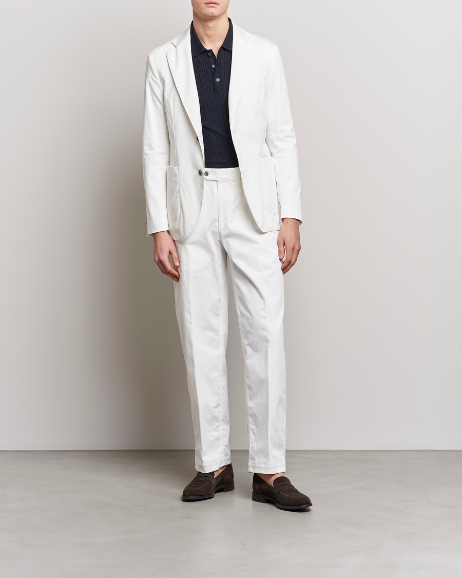 Herren | Hosen | Oscar Jacobson | Tanker Pleat Cotton Trousers Off White