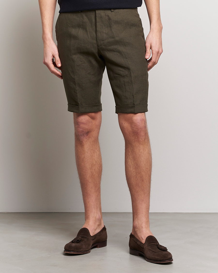 Herren | Shorts | Oscar Jacobson | Declan Linen Shorts Dark Green