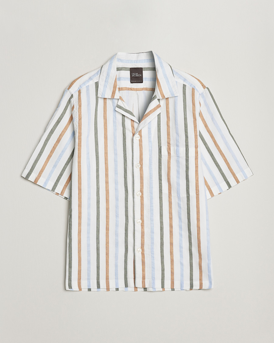 Herren | Hemden | Oscar Jacobson | Cuban Short Sleeve Multi Stripe Shirt White