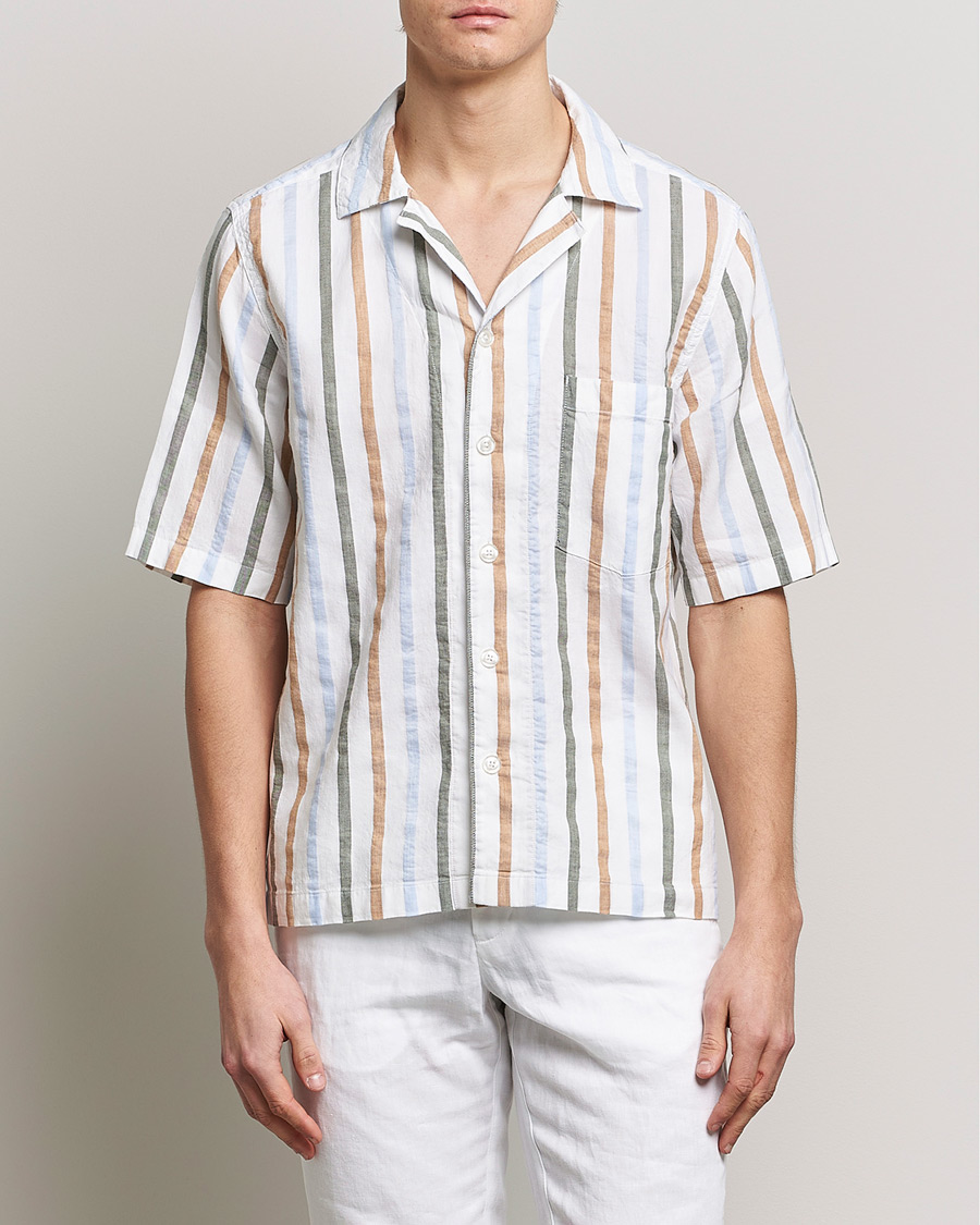 Herren | Hemden | Oscar Jacobson | Cuban Short Sleeve Multi Stripe Shirt White