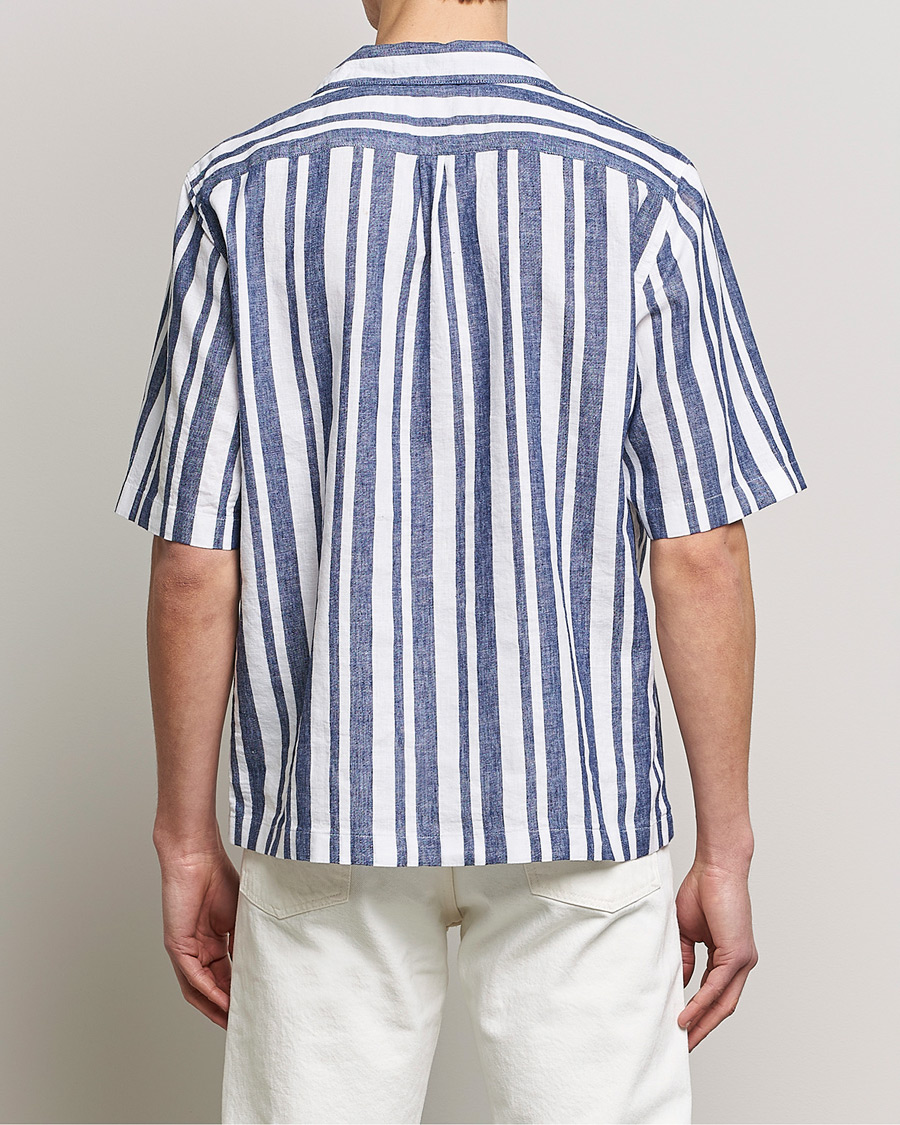 Herren | Hemden | Oscar Jacobson | Cuban Short Sleeve Riviera Stripe Shirt White