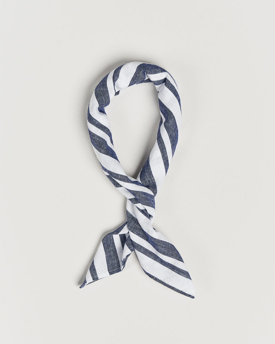Herren | Oscar Jacobson Riviera Stripe Cotton Bandana White | Oscar Jacobson | Riviera Stripe Cotton Bandana White