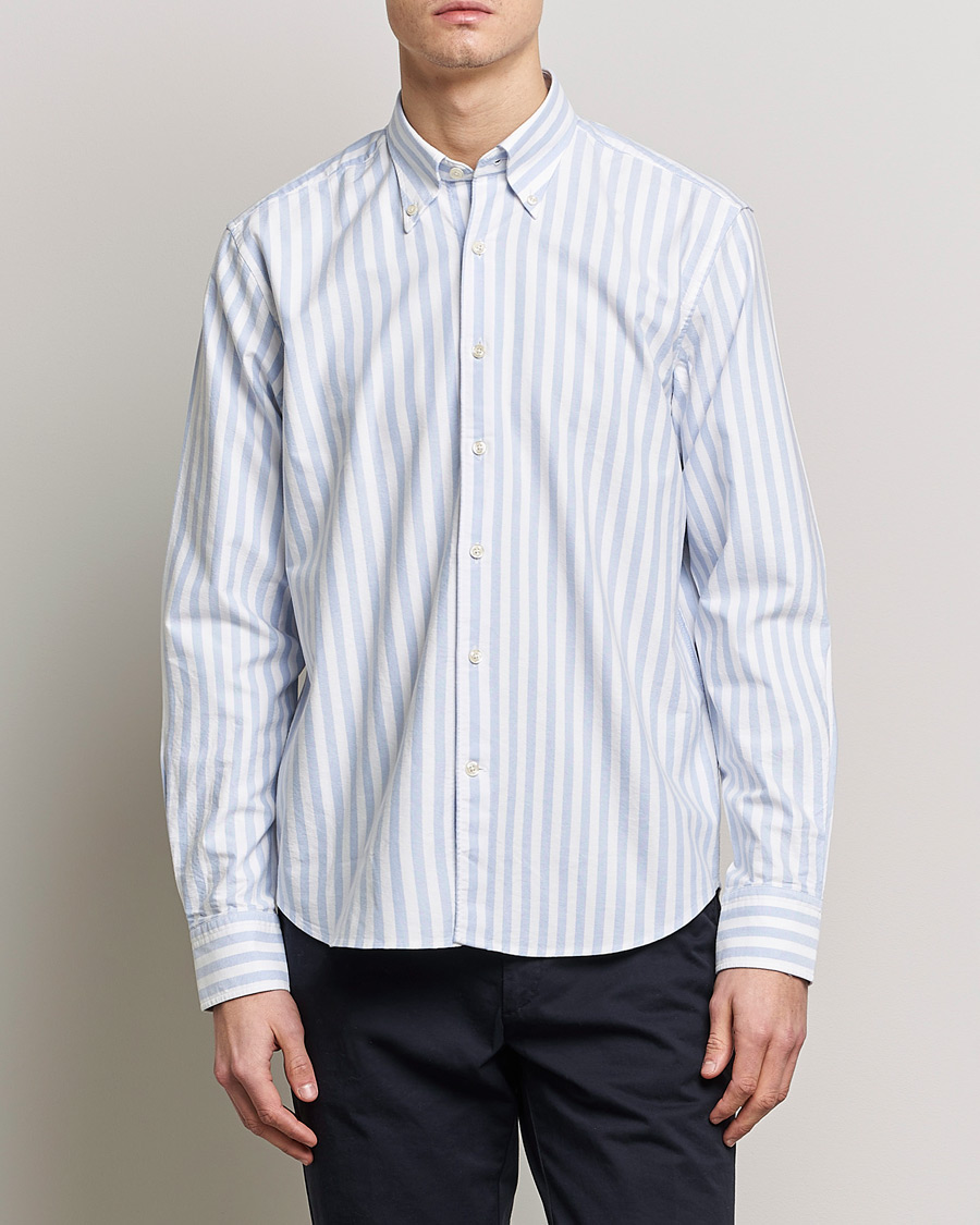Herren | Hemden | Oscar Jacobson | Regular Fit Button Down Striped Oxford Shirt Blue
