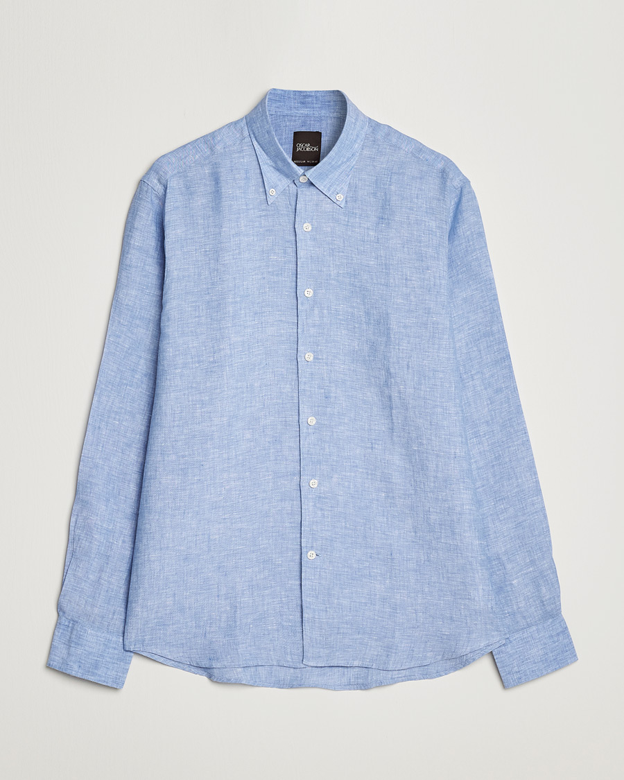 Herren | Hemden | Oscar Jacobson | Regular Fit Button Down Linen Shirt Blue