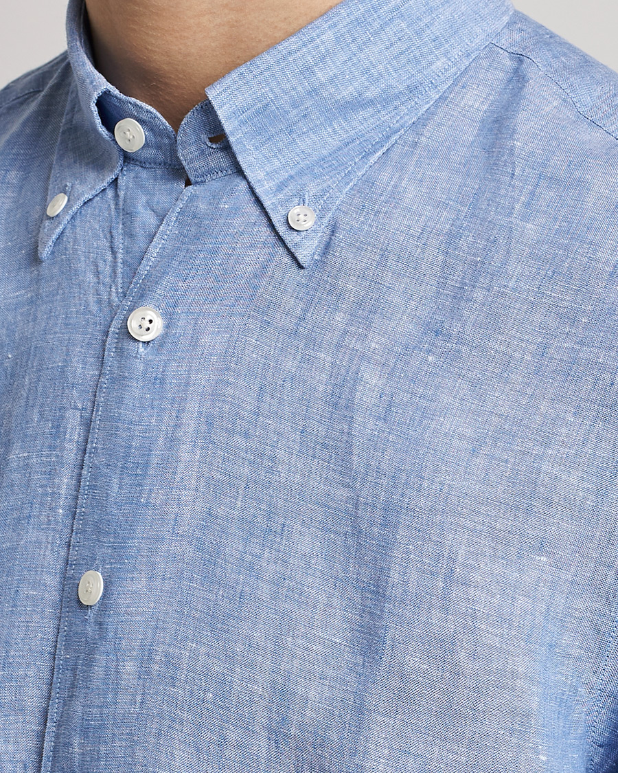 Herren | Hemden | Oscar Jacobson | Regular Fit Button Down Linen Shirt Blue