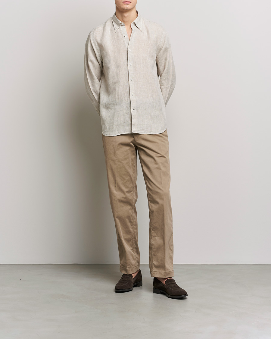 Herren | Hemden | Oscar Jacobson | Regular Fit Button Down Linen Shirt Beige