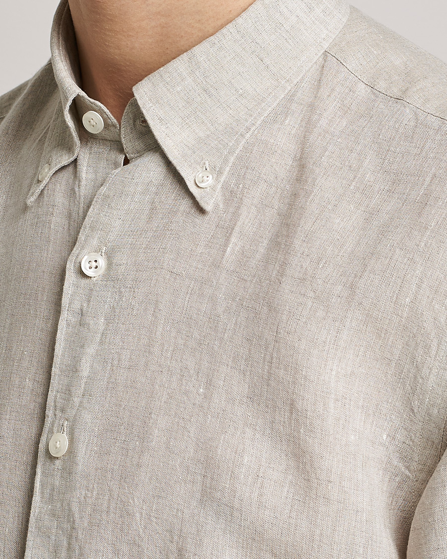 Herren | Hemden | Oscar Jacobson | Regular Fit Button Down Linen Shirt Beige