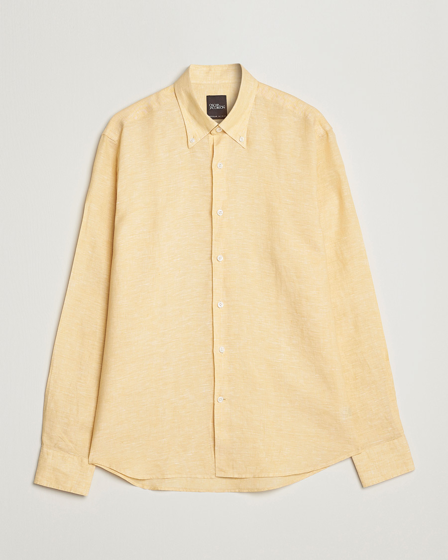 Herren | Hemden | Oscar Jacobson | Regular Fit Button Down Linen Shirt Yellow