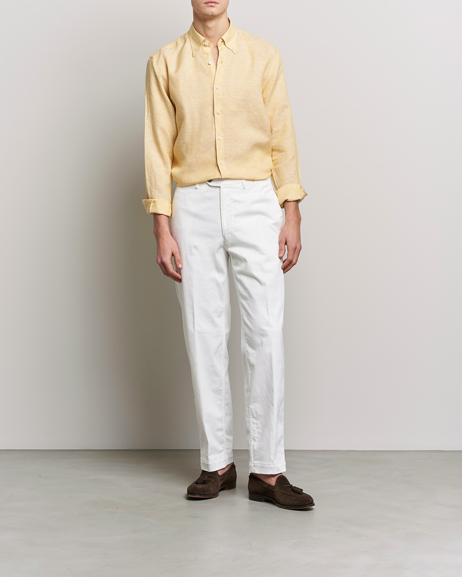 Herren | Hemden | Oscar Jacobson | Regular Fit Button Down Linen Shirt Yellow