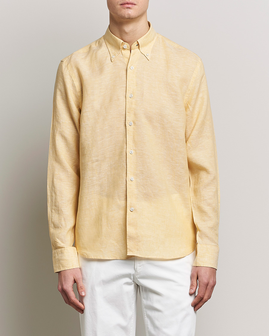 Herren | Hemden | Oscar Jacobson | Regular Fit Button Down Linen Shirt Yellow
